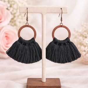 Circle Of Life Black Tassel Earrings